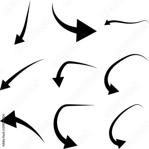 Curved Arrows Black Vector Icon Collection With Dynamic Directional Swirl Designs