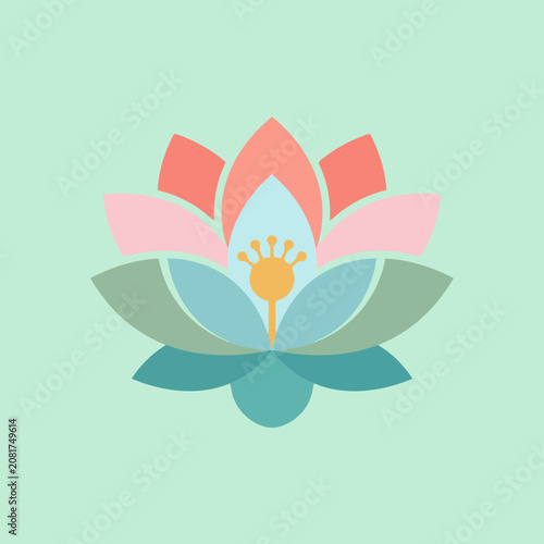 A colorful lotus flower illustration on a green background