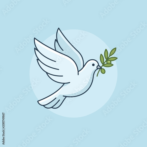A white dove flies with an olive branch