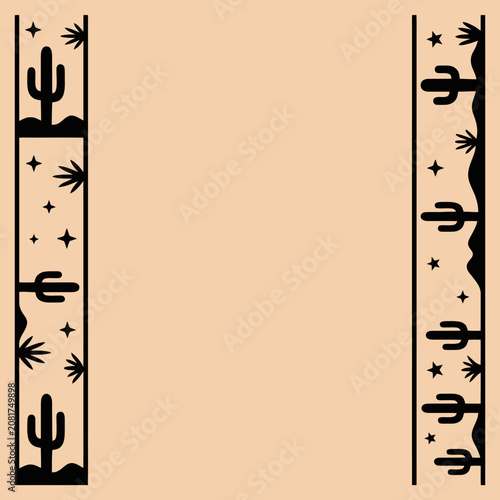 Minimalist desert cactus border frame on tan background