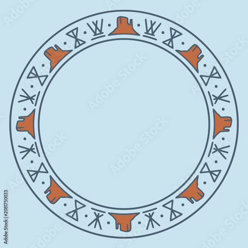 A circular frame with western desert icons