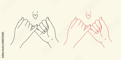Foto Pinky promise hands illustration set black and red line art on cream background