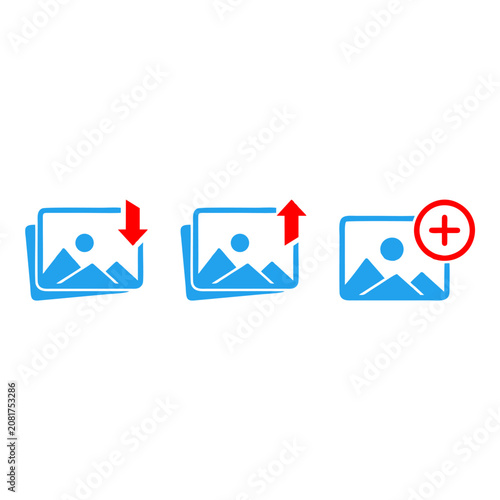 Set of add photo vector icons. Attach new image or picture. Edit album