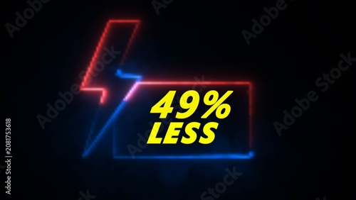 A glowing neon light graphic showing a lightning bolt icon next to a rectangle containing the text 49 percent