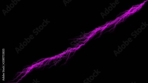 Single magenta lightning strike against dark background a bright bolt