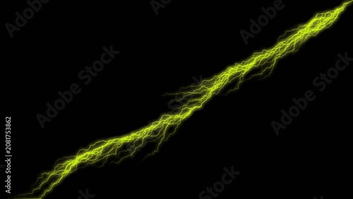 A single bright yellow bolt of lightning branches across a solid black background