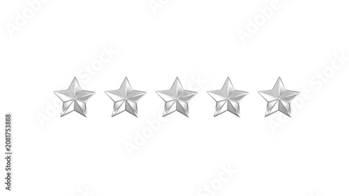 Glass 5 Stars Rating animation on Transparent background. High-quality 3D animation of five Glass stars symbolizing rating, review, quality, and customer satisfaction.