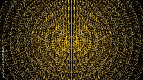 Photos A yellow particle animation showing concentric waves expanding outward from the