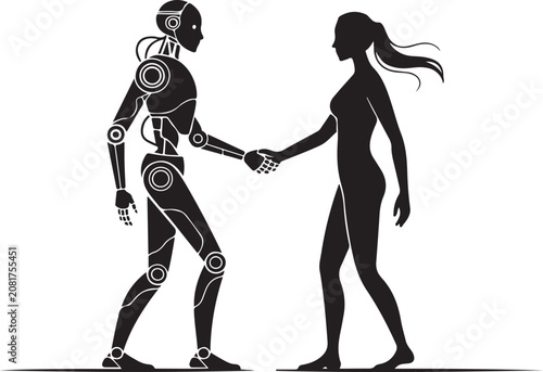 Foto Robot and woman handshake illustration