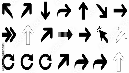 A comprehensive collection of black and white arrow including various shapes, directions, and styles on a plain white background