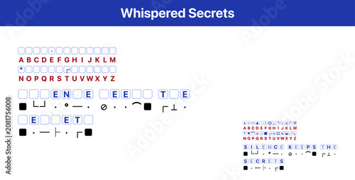 Konstfotografi Symbol cipher puzzle, geometric shapes code, blue and white, brain teaser with s