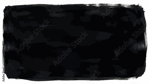 A rectangular black ink brush stroke frame with uneven textured edges isolated on a plain white background, for projects