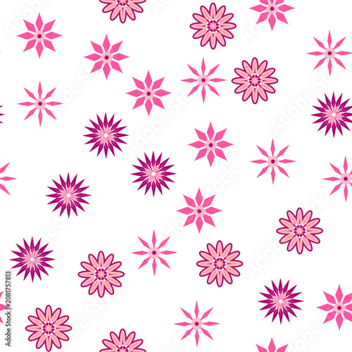 Simple floral ornament. Abstract vector seamless pattern with large flowers. Vintage background in blue and pink. Old-fashioned floral texture. Repeating design for decor and fabric.