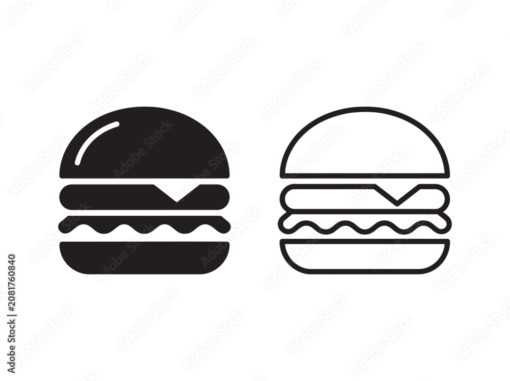 Fototapeta premium Black and white hamburger icon set for fast food restaurant and menu design Vector