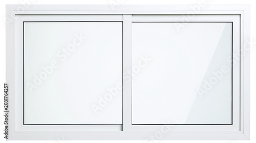 White sliding window with two glass panes, isolated on transparent background