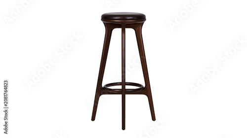 Cuadro en lienzo Dark wood bar stool with round leather seat, isolated on transparent background