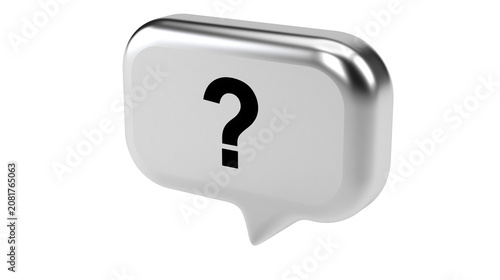 Konstfotografi Metallic speech bubble with black question mark, isolated on transparent backgro