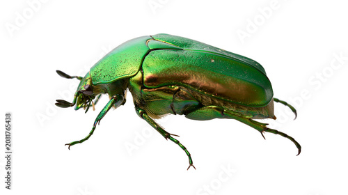 Bild auf Leinwand Shiny metallic green beetle with segmented legs, isolated on transparent backgro