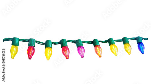 Colorful Christmas String Lights with Holiday Bulbs on Black Background