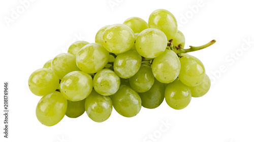 Fotografía Fresh green grapes cluster with stem, isolated on transparent background