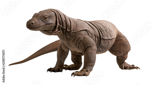 Foto Large brown Komodo dragon reptile with scaly skin, isolated on transparent backg