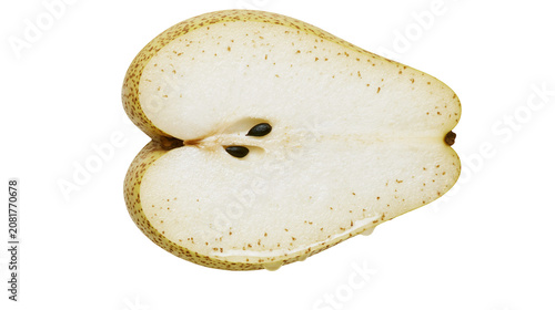 Tableau sur toile Half Bartlett pear with visible seeds and skin texture, isolated on transparent