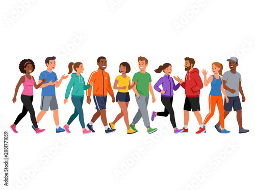 Diverse Group of People Walking.