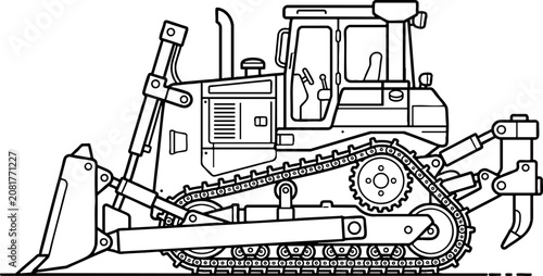 Bulldozer Outline Vector Illustration for Construction Themes