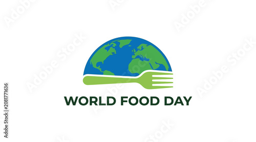 Minimalist vector illustration featuring a green fork combined with a blue and green earth globe