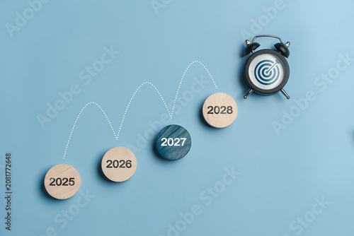 Happy New Year 2027 Business Strategy Goals Concept, Marketing, Targets, Success and Sustainable Business Development. Step by step plan and future business goals. Focus on 2027.