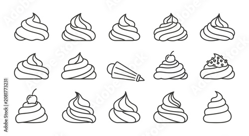 Assorted Swirl Whipped Cream Pile Icons for Dessert Theme