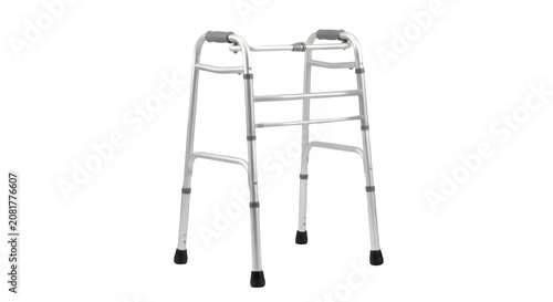 Standard medical walker for mobility assistance isolated on white background PNG.