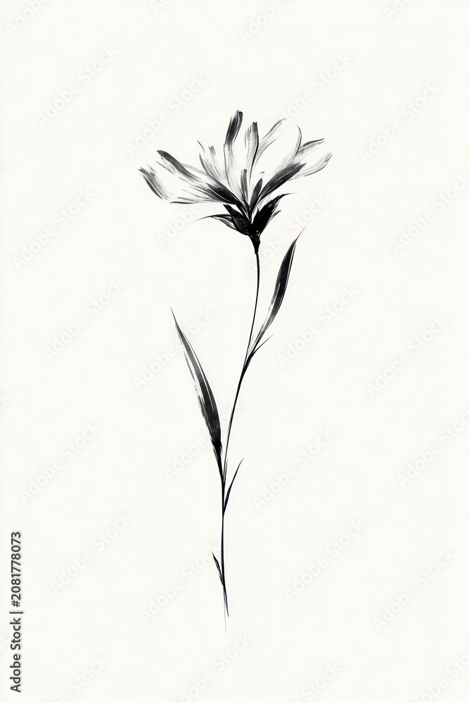 Fototapeta premium Minimalist black ink flower
