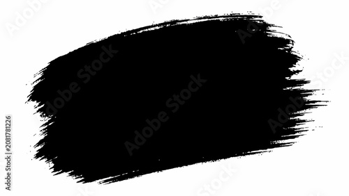 A wide black paint brush stroke with textured edges and a slight curve, isolated on a white background, for use in, artistic compositions