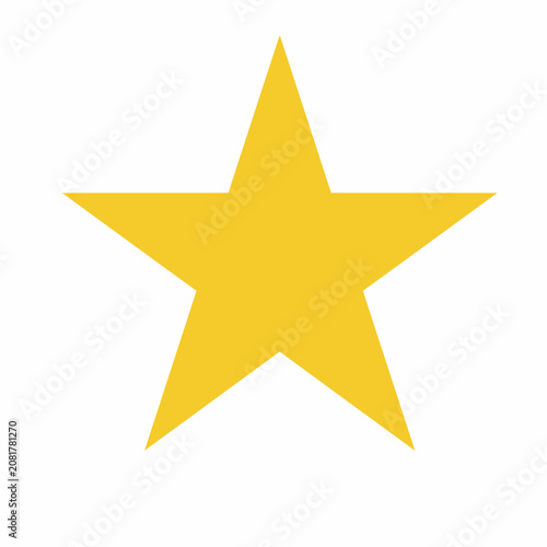 Simple five pointed star shape in solid yellow color isolated on a plain white background, for use and, iconography projects