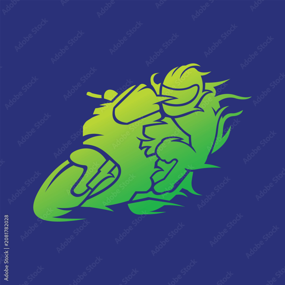 Fototapeta premium Motorcycle Sport Bike Race Athlete Stylized fiery Silhouette in Dynamic Pose Vibrant Gradient Vector