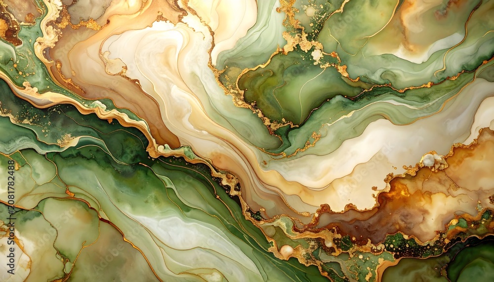 Obraz premium Luxury emerald and gold marble texture with artistic swirling mineral patterns for decor