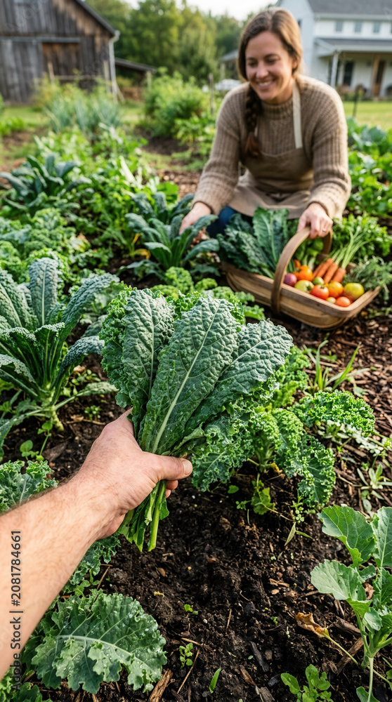 Fototapeta premium Healthy Organic Garden Harvest With Woman And Fresh Vegetables
