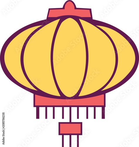 Cute cartoon oriental paper lantern icon flat design