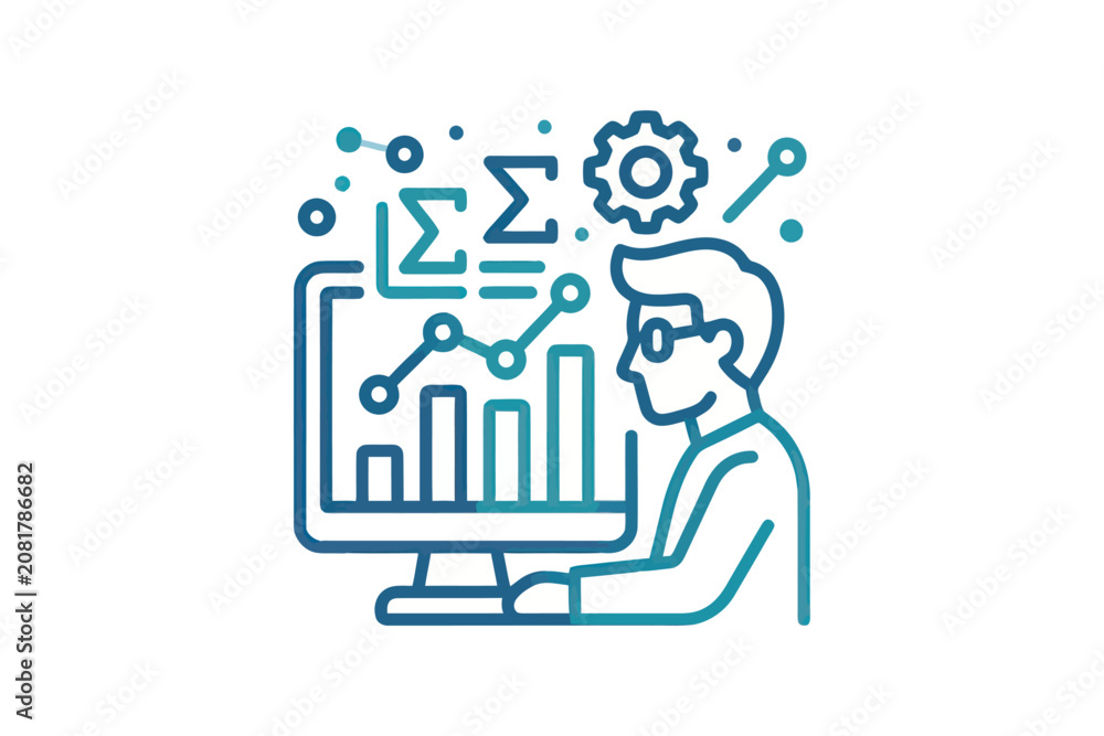 Naklejka premium Data Analyst Computer Icon