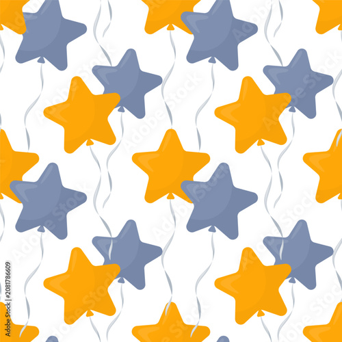 Seamless pattern with star shaped balloons. Vector illustration in soft flat style. Festive background for birthday decor, kids textile, wrapping paper, wallpaper, packaging and print design.