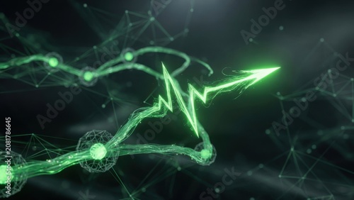Green Growth Arrow on Digital Network Background