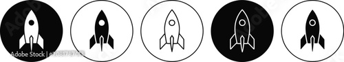 Rocket icon featuring startup, launch, spacecraft, business growth, innovation, mission success, and technology concepts, vector illustration.