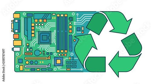 Electronic Circuit Board Recycled into Large Green Recycling Arrow