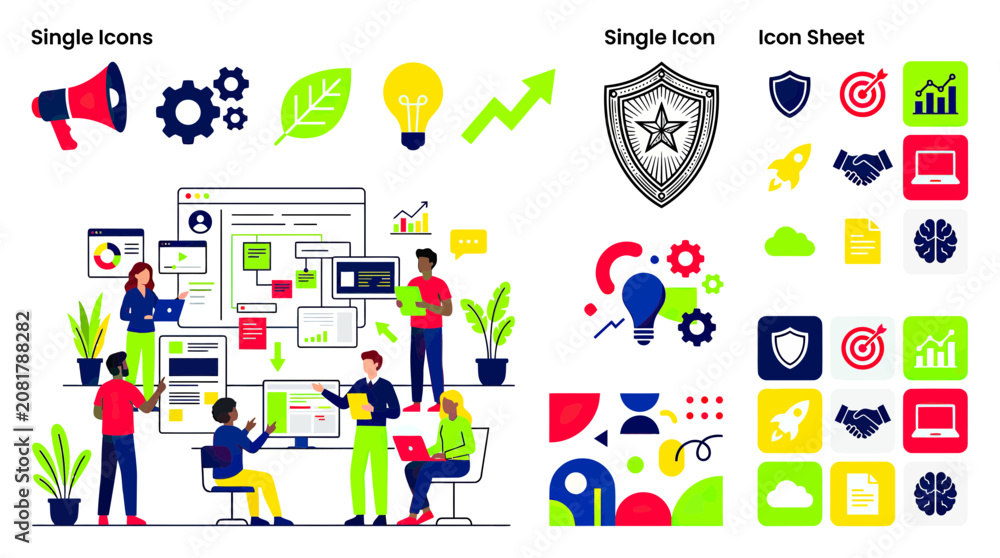 Fototapeta premium Startup Teamwork and Business Icons for Digital Projects