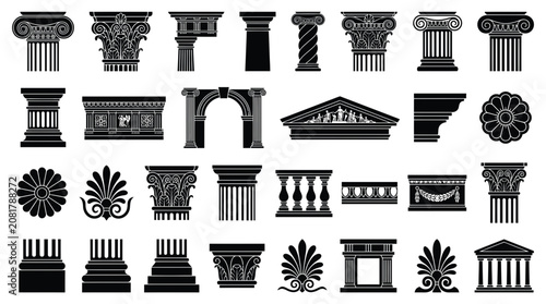 Photos Set of Ancient Greek and Roman Architectural Elements and Columns