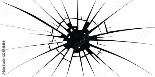 Photos Cracked glass, shattered window, broken pane, black vector illustration