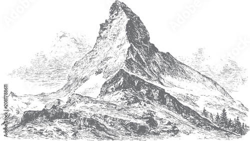 Photography Vintage-style snowy hills, abstract dotted mountain range, pointillist grunge te