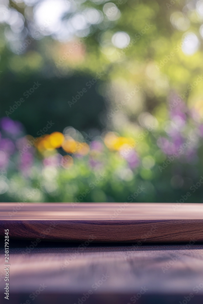 Fototapeta premium A wooden cutting board placed on a wooden table, perfect for kitchen use vertical frame