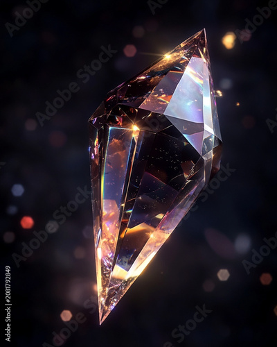 Sharp Floating Crystal with Rainbow Chromatic Reflections and Cinematic Dark Negative Space Background
